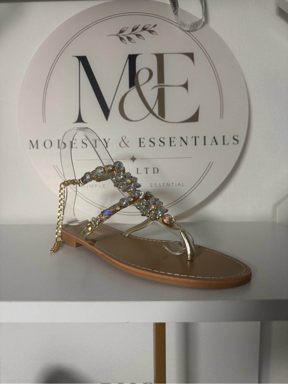 Gold Crystal Embellished Women's Sandal